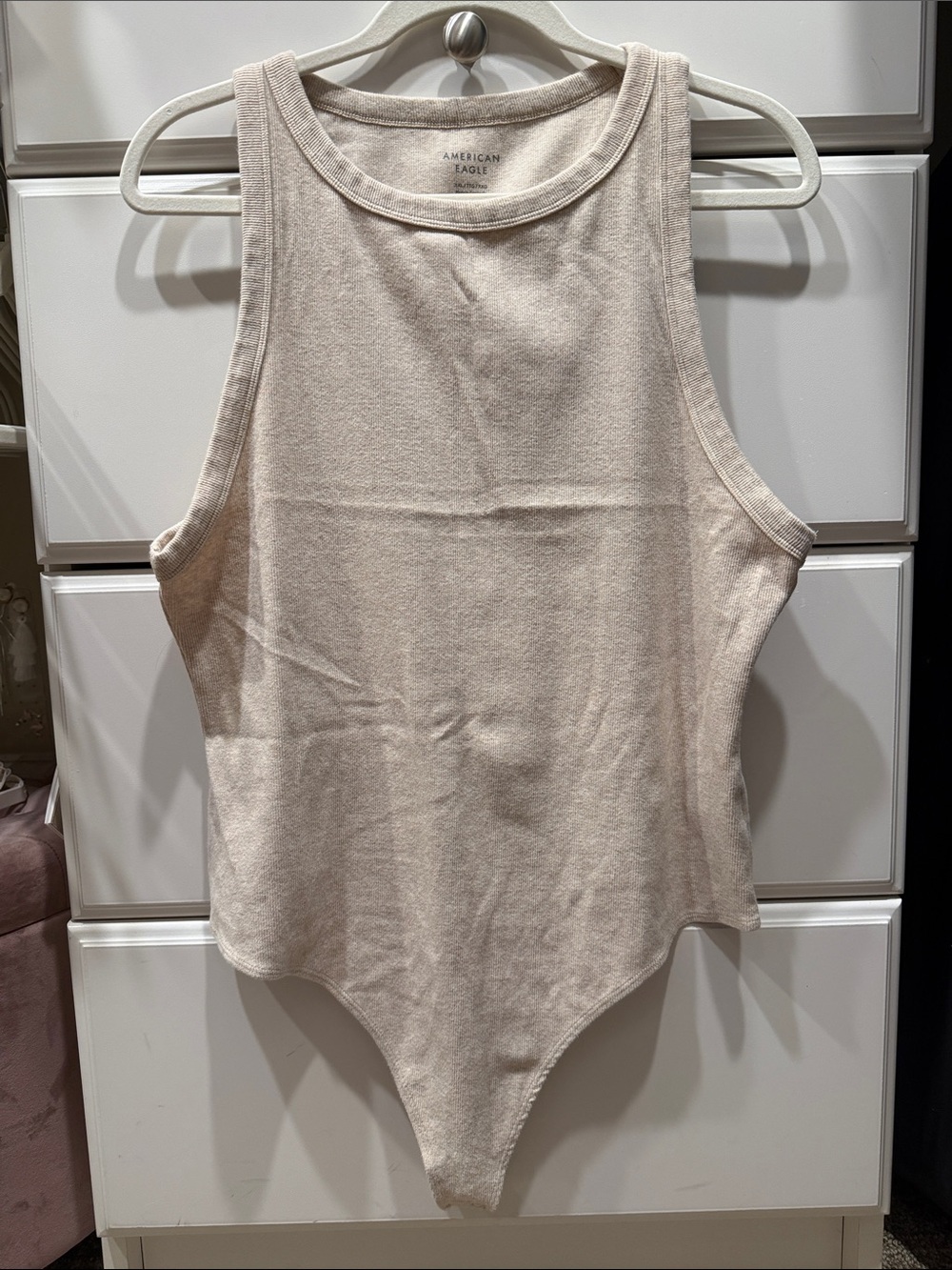 American Eagle Sleeveless Bodysuit in Oatmeal